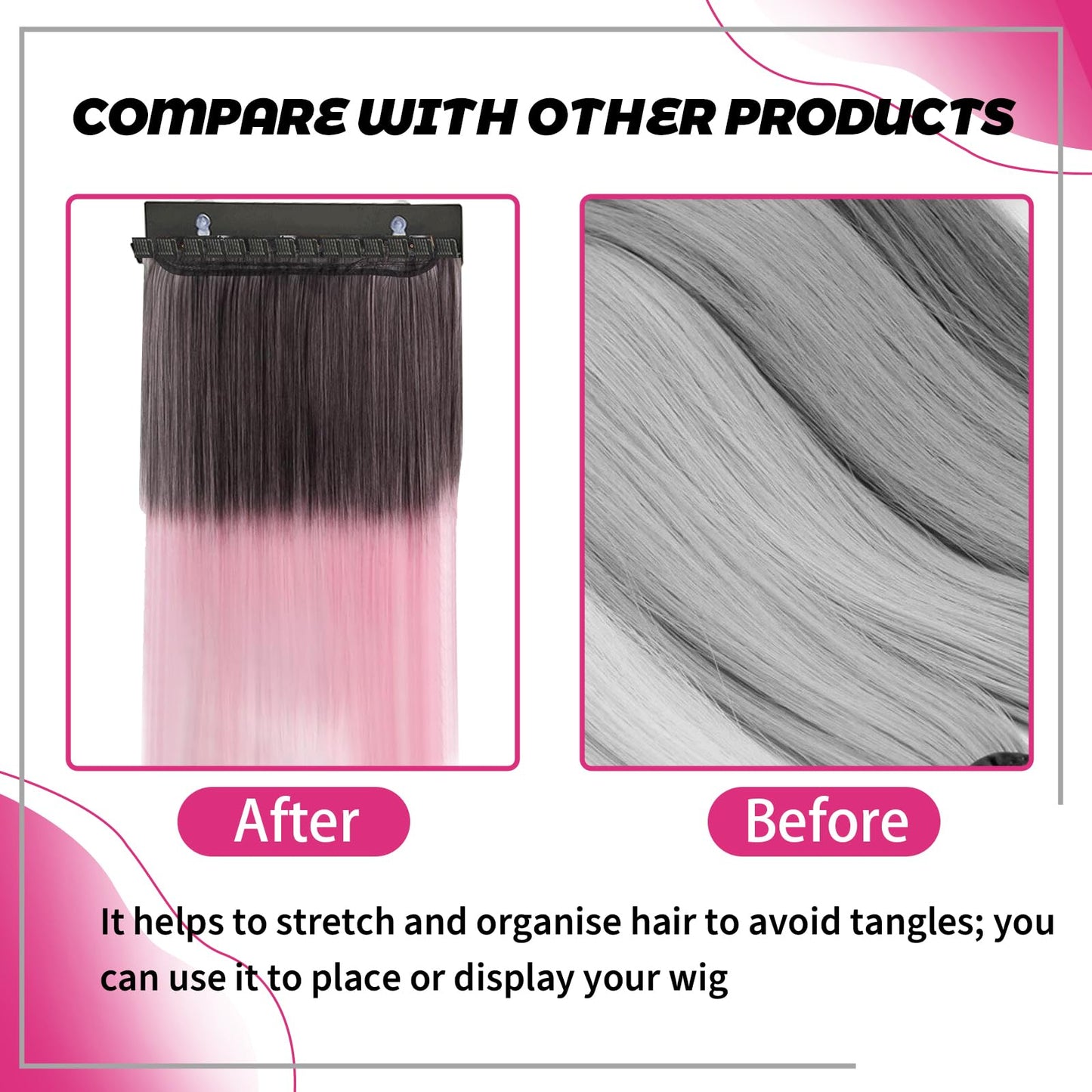Heavy duty U shaped hair display bracket with dual locking suction cups.