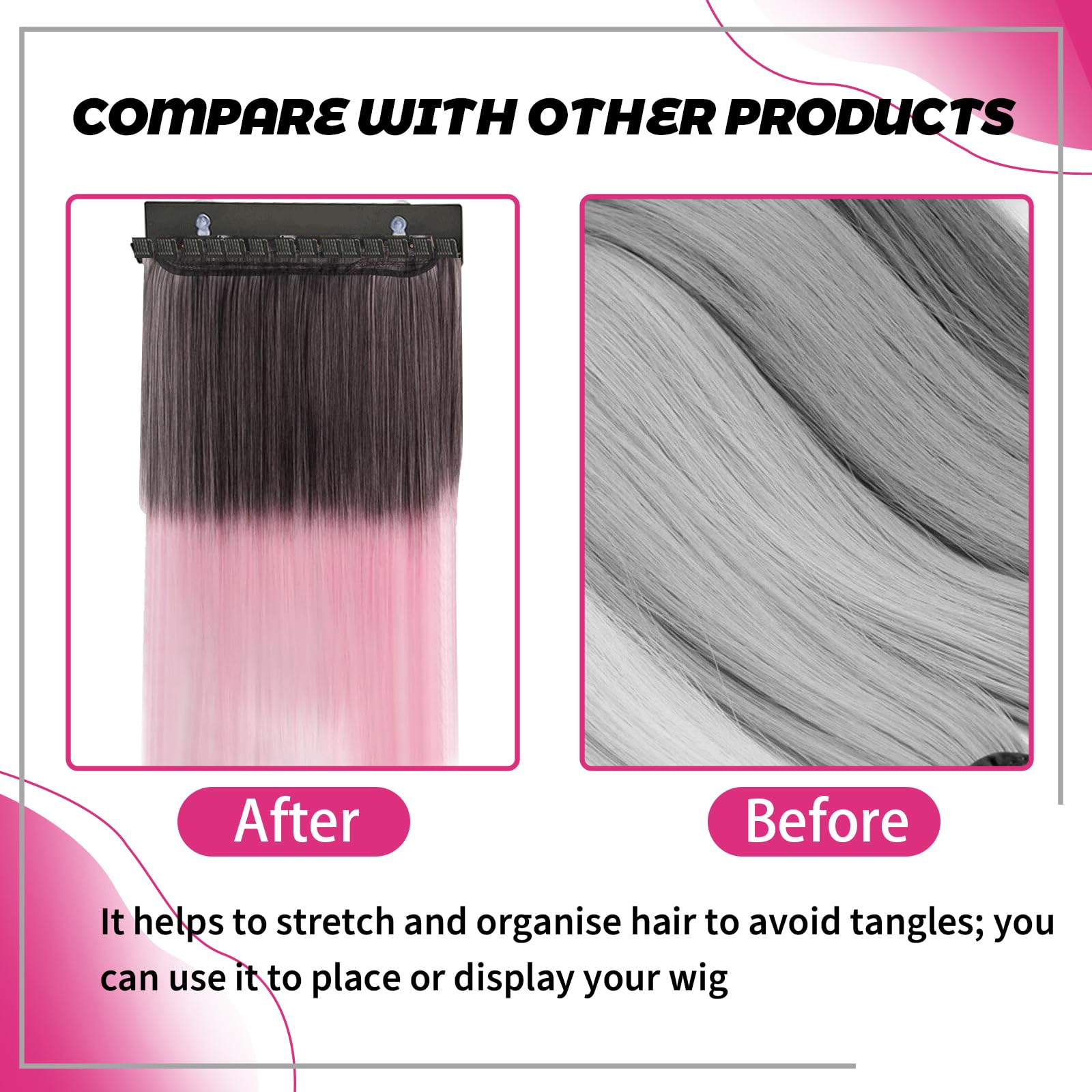 Heavy duty U shaped hair display bracket with dual locking suction cups.