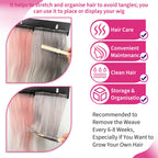 Salon extension organization tool being used for hands free blow drying.