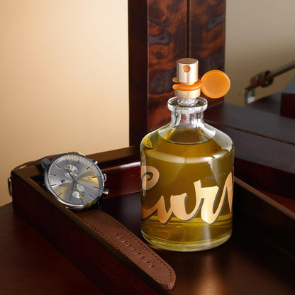 Unboxed view of the three piece spicy woody men fragrance components highlighting the complete grooming collection