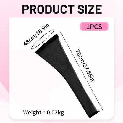 Black breathable mesh hair sleeve for braids on a mannequin head