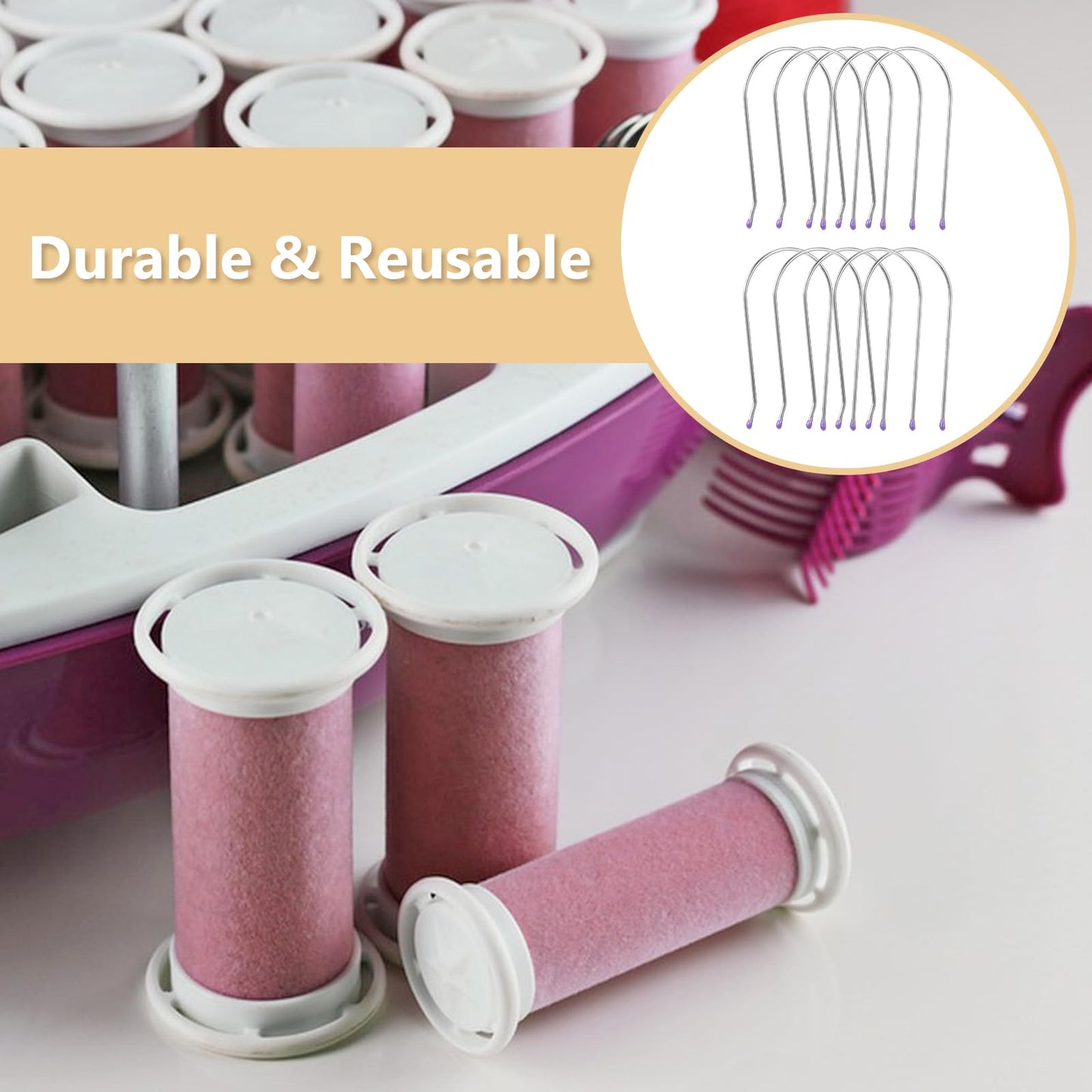 Oruola electric roller metal pins emphasizing the smooth resin tips that prevent scalp scratching.