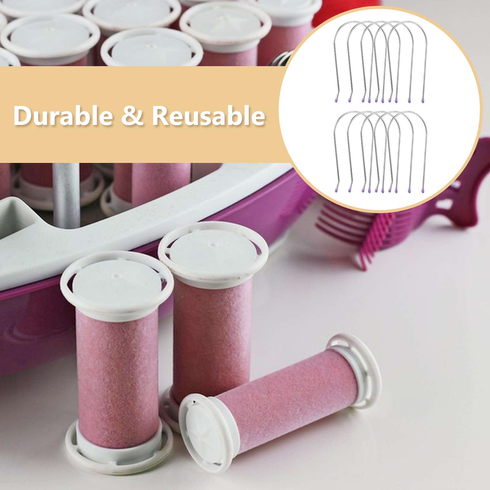 Oruola electric roller metal pins emphasizing the smooth resin tips that prevent scalp scratching.