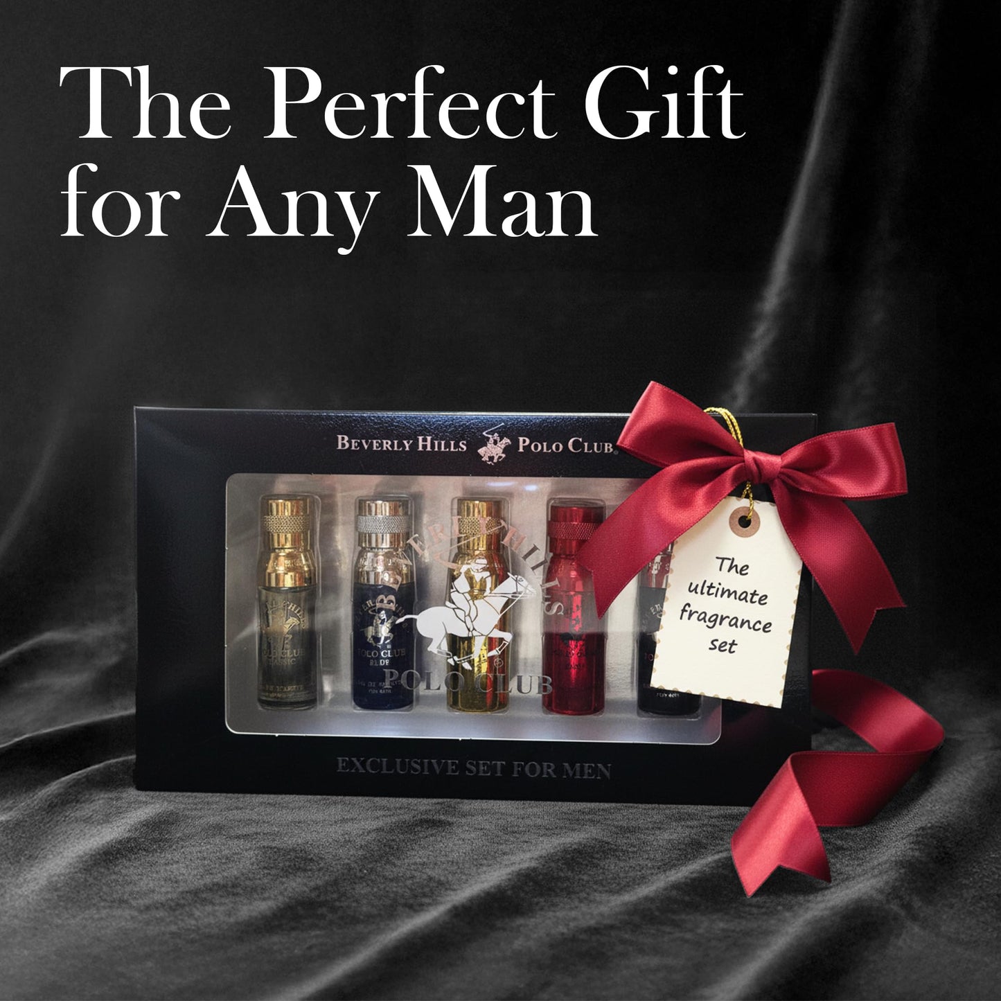 Side perspective of the exclusive men's grooming collection emphasizing its sophisticated presentation.