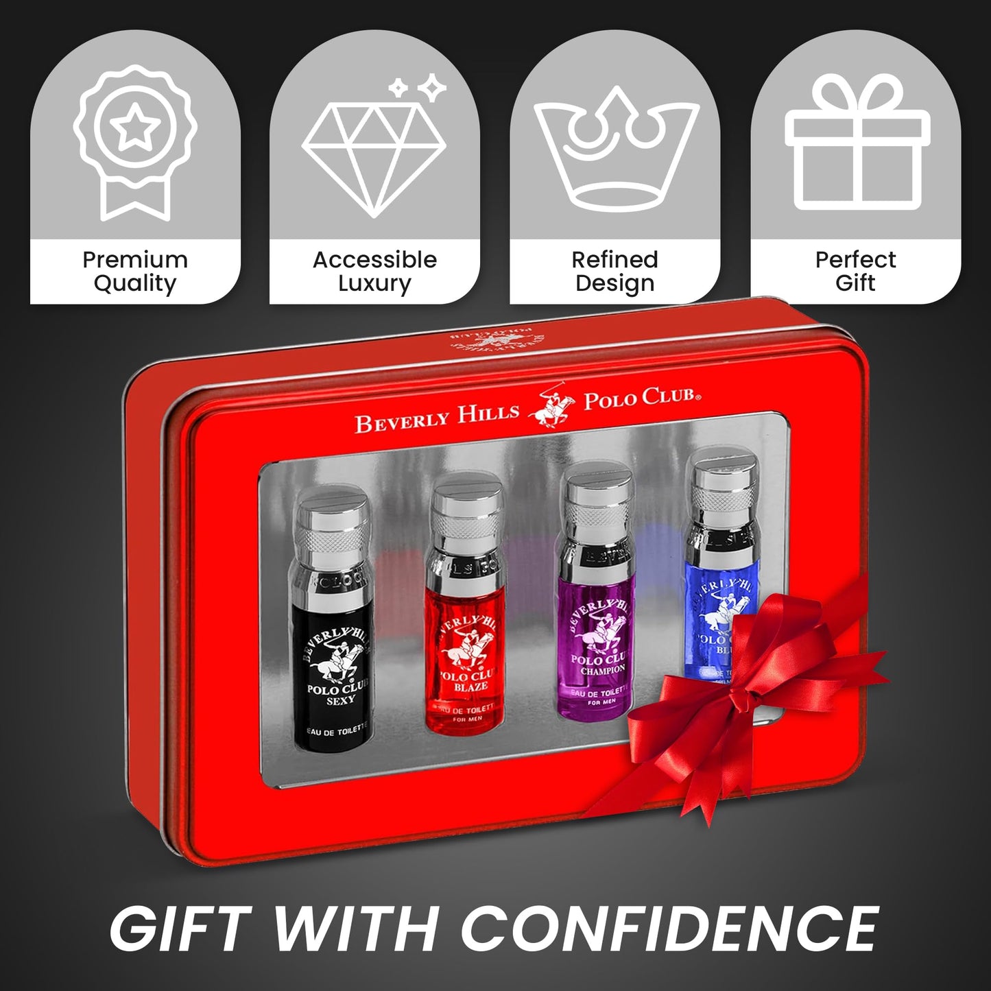 Side profile of Beverly Hills Polo Club perfume set for men