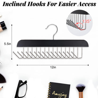 Close up of slanted metal hooks on the premium hair extension rack