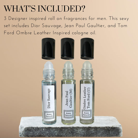 Avany Naturals travel size roll on cologne oil bottles