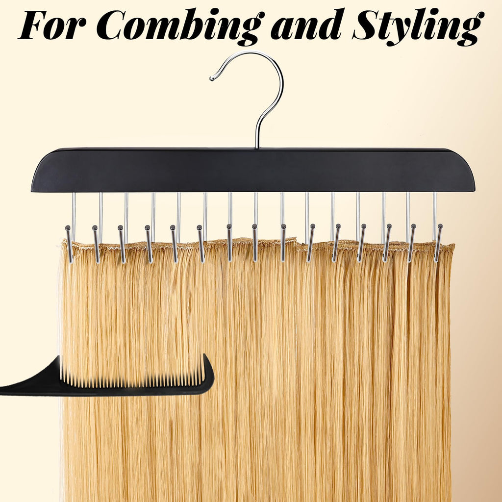 Compact travel setup of the folded black hair extension holder