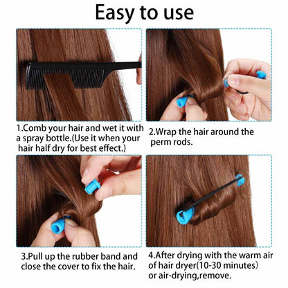 Premium stainless steel pintail comb separating hair sections alongside the colorful styling rods