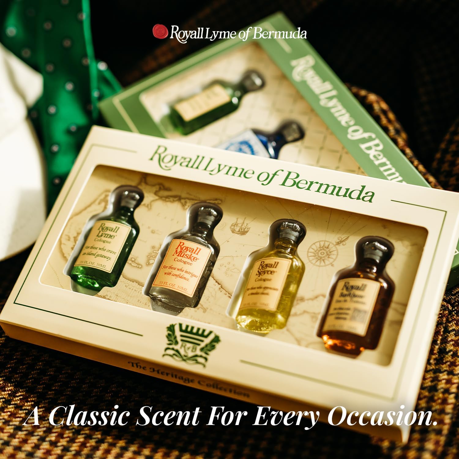 Royall Lyme luxury cologne sampler set for men featuring four travel size bottles