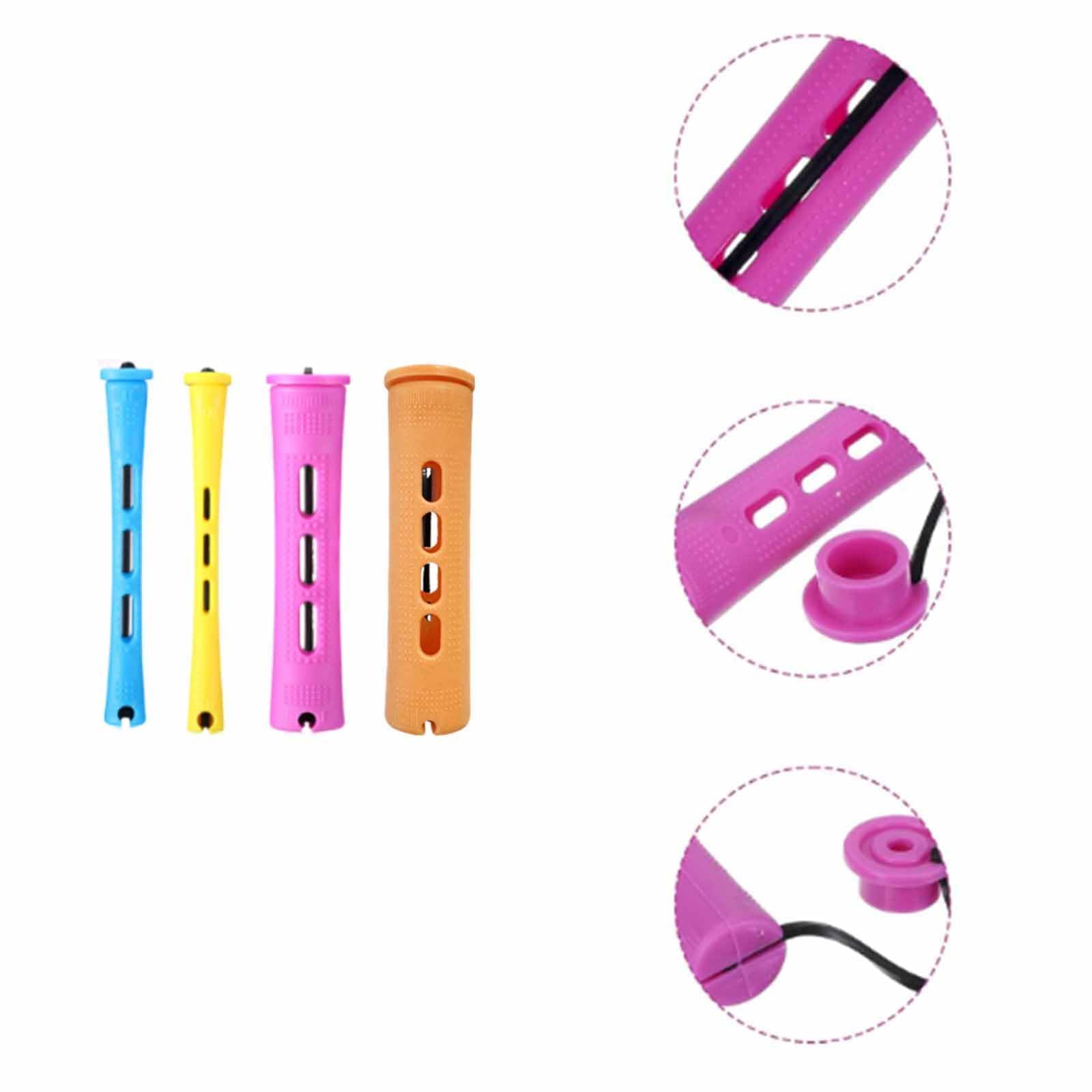 Forty pieces of non slip heatless perming rollers arranged by size for versatile salon styling