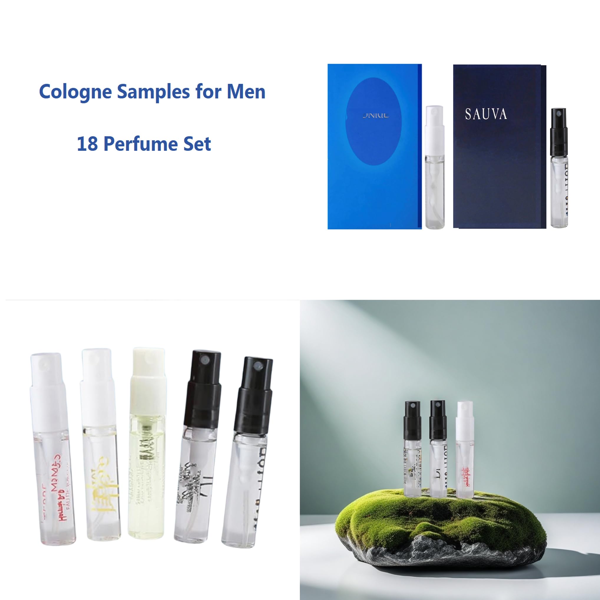 Close up of Yerinup fragrance sampler collection vials for men