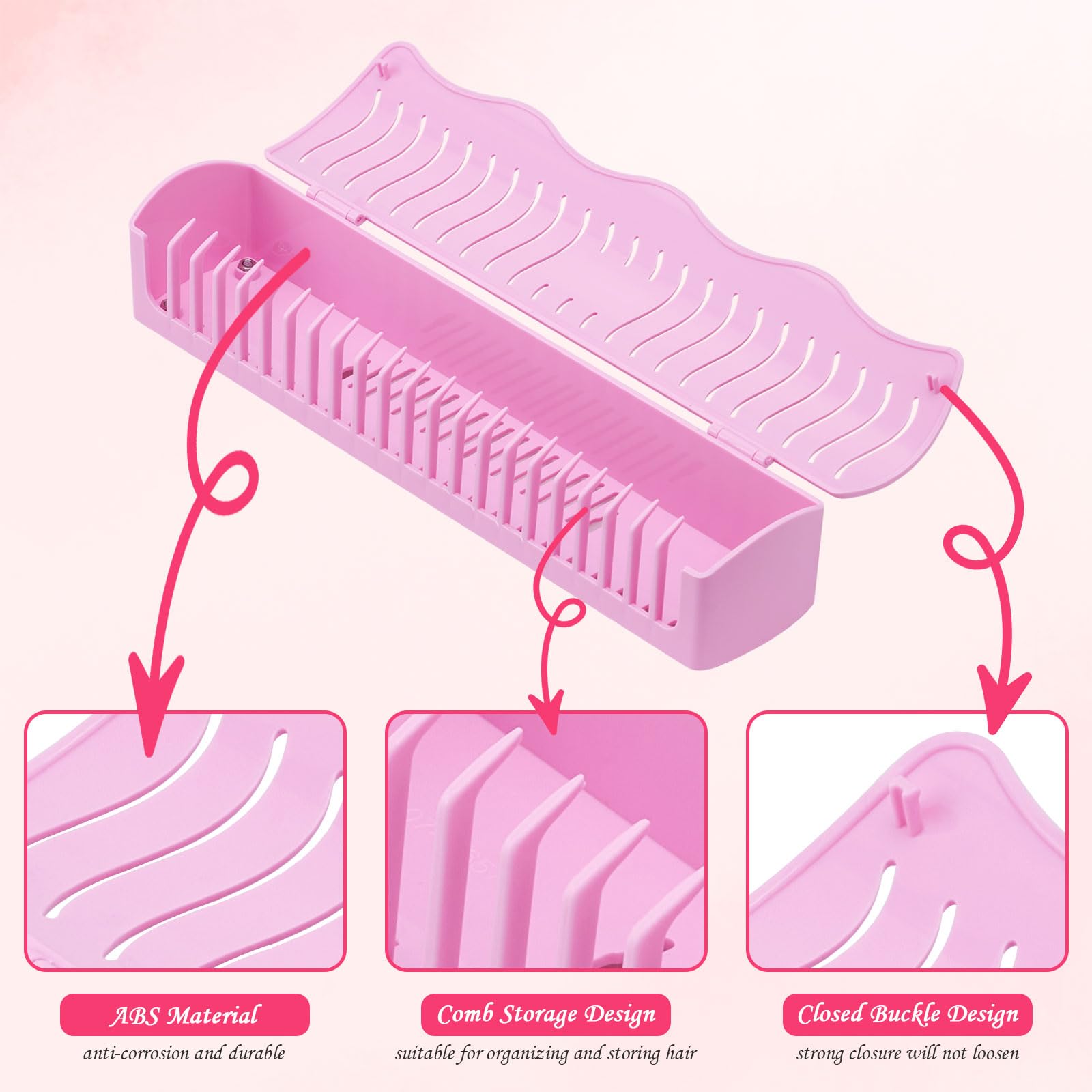 Wall installed extensions hanger organizing multi-length hair wefts neatly.
