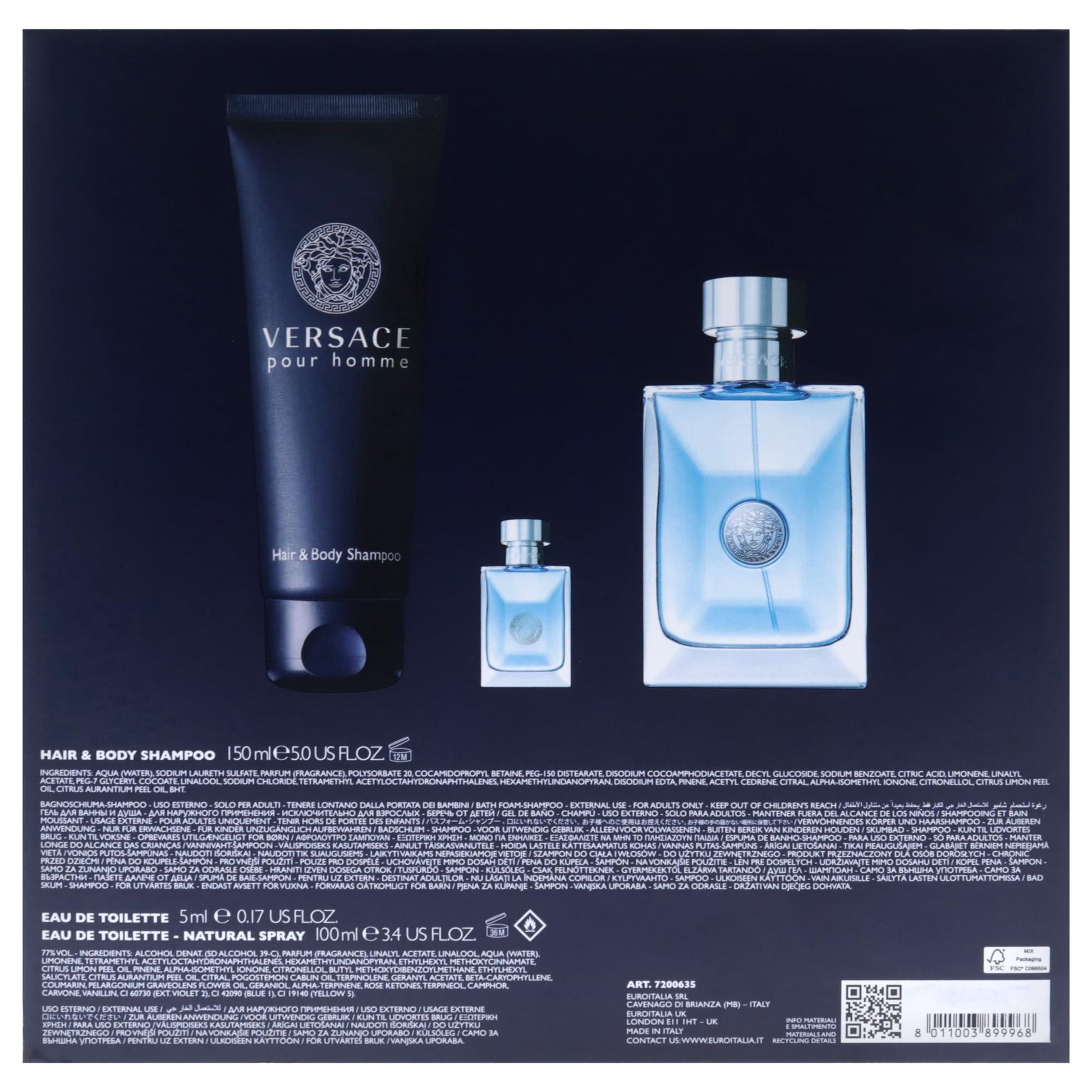 Inside view of the Versace Pour Homme 3 piece gift set box