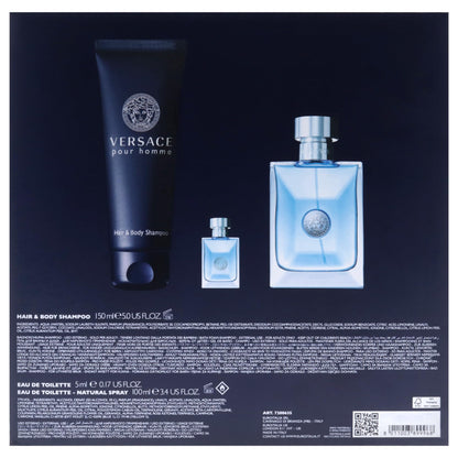 Inside view of the Versace Pour Homme 3 piece gift set box
