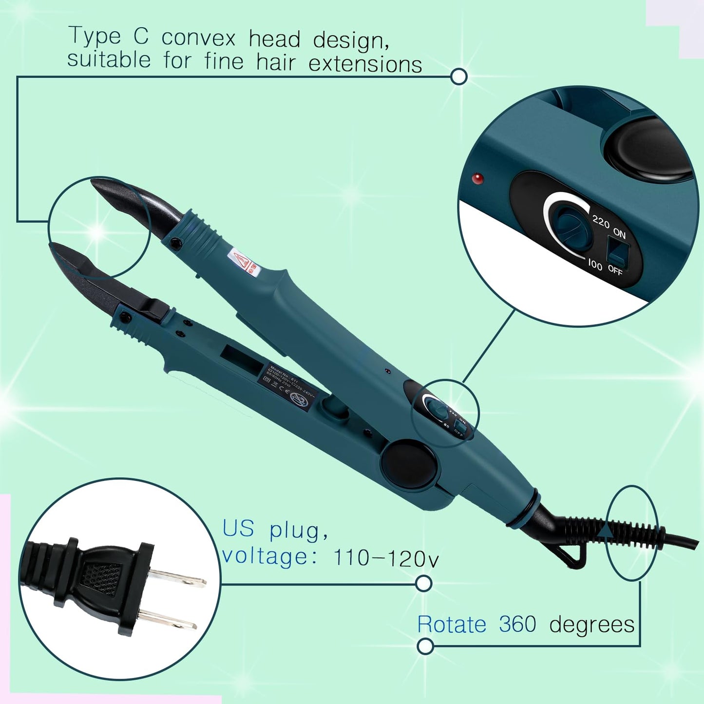 Professional salon grade fusion bond hair extension kit with rapid heating iron