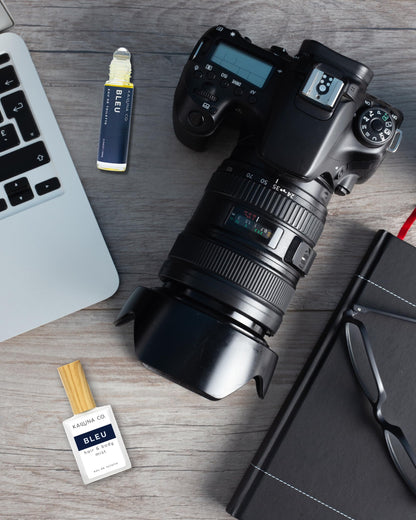 Kailuna Co. Bleu for Men perfume roll-on branding detail