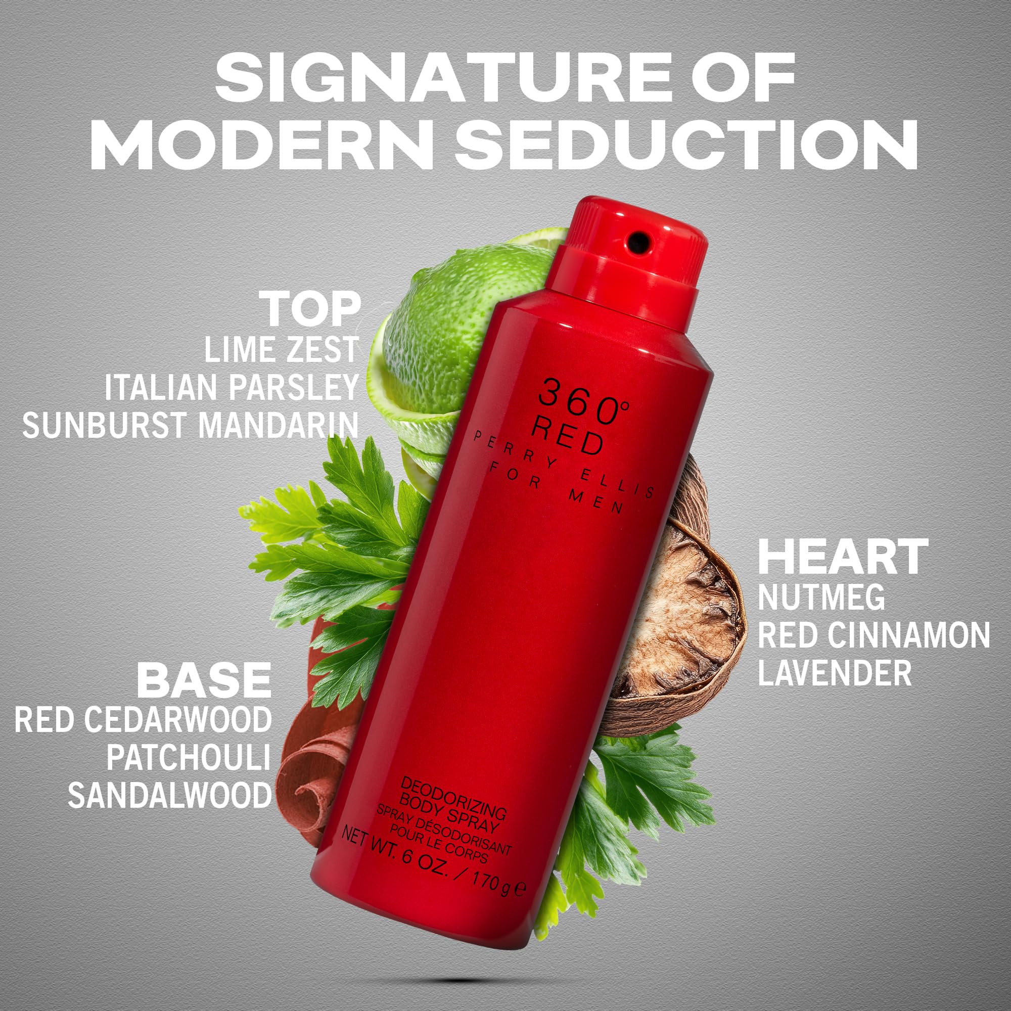 Perry Ellis 360 Red masculine fragrance mist packaging showing imported details