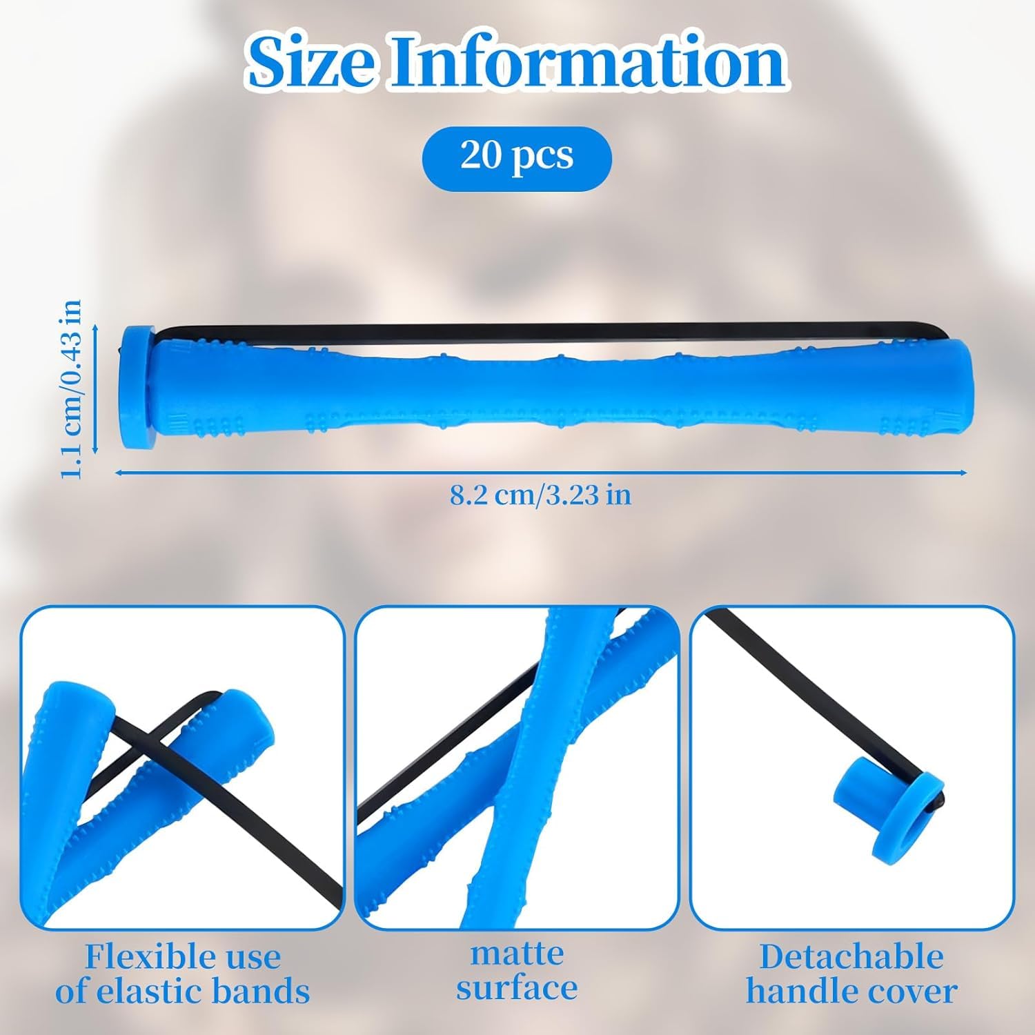 Close up of 0.35 inch small cold wave rollers with integrated rubber bands for heatless curls