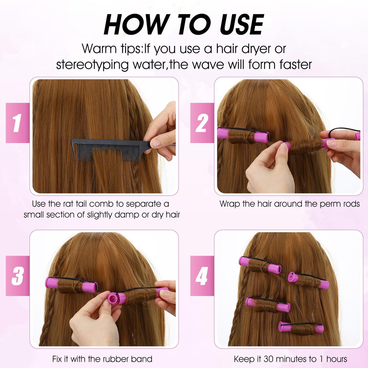 Medium sized purple plastic cold wave rods for styling natural coily hair