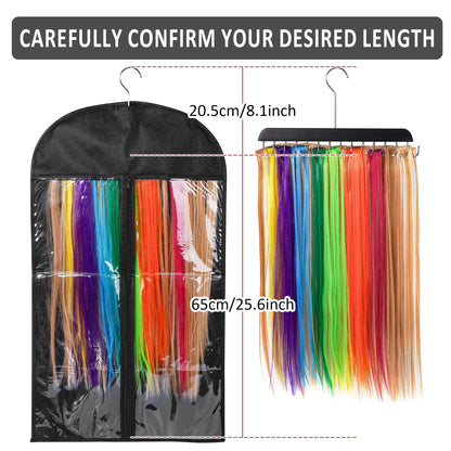 Adjustable 14 hook weft organizer holding long blonde hair extensions tangle free.