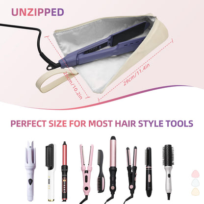 Boweike hair styling tools storage bag being packed efficiently into an open travel suitcase.