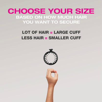 PuffCuff five piece variety pack displaying the original five inch and junior three inch damage free hair clamps.