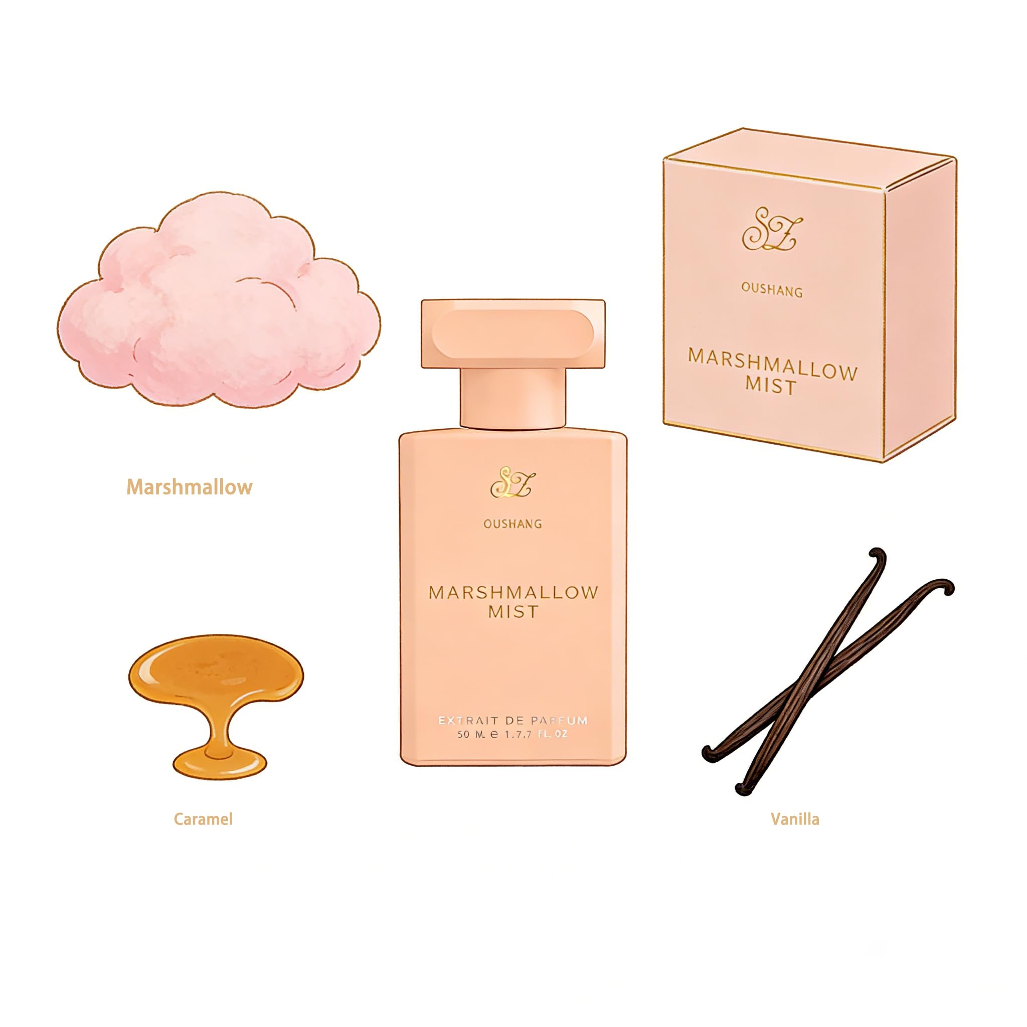 OUSHANG sweet gourmand vanilla perfume bottle on a clean background