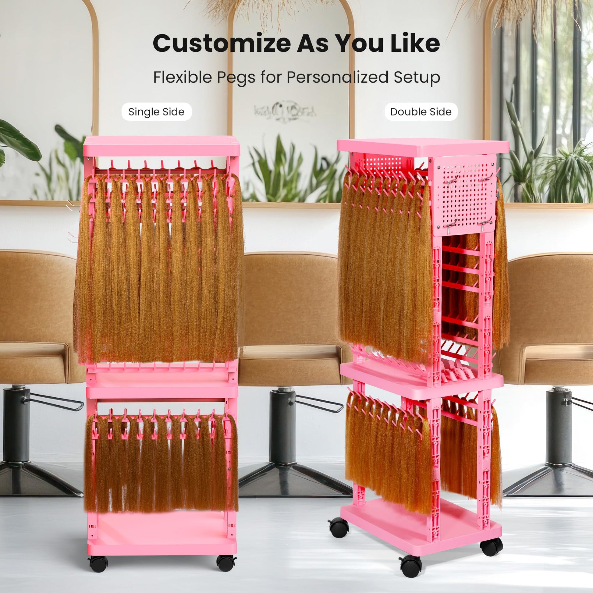 Sunnacate pink mobile hair holder for braiding hair with rolling wheels locked in place