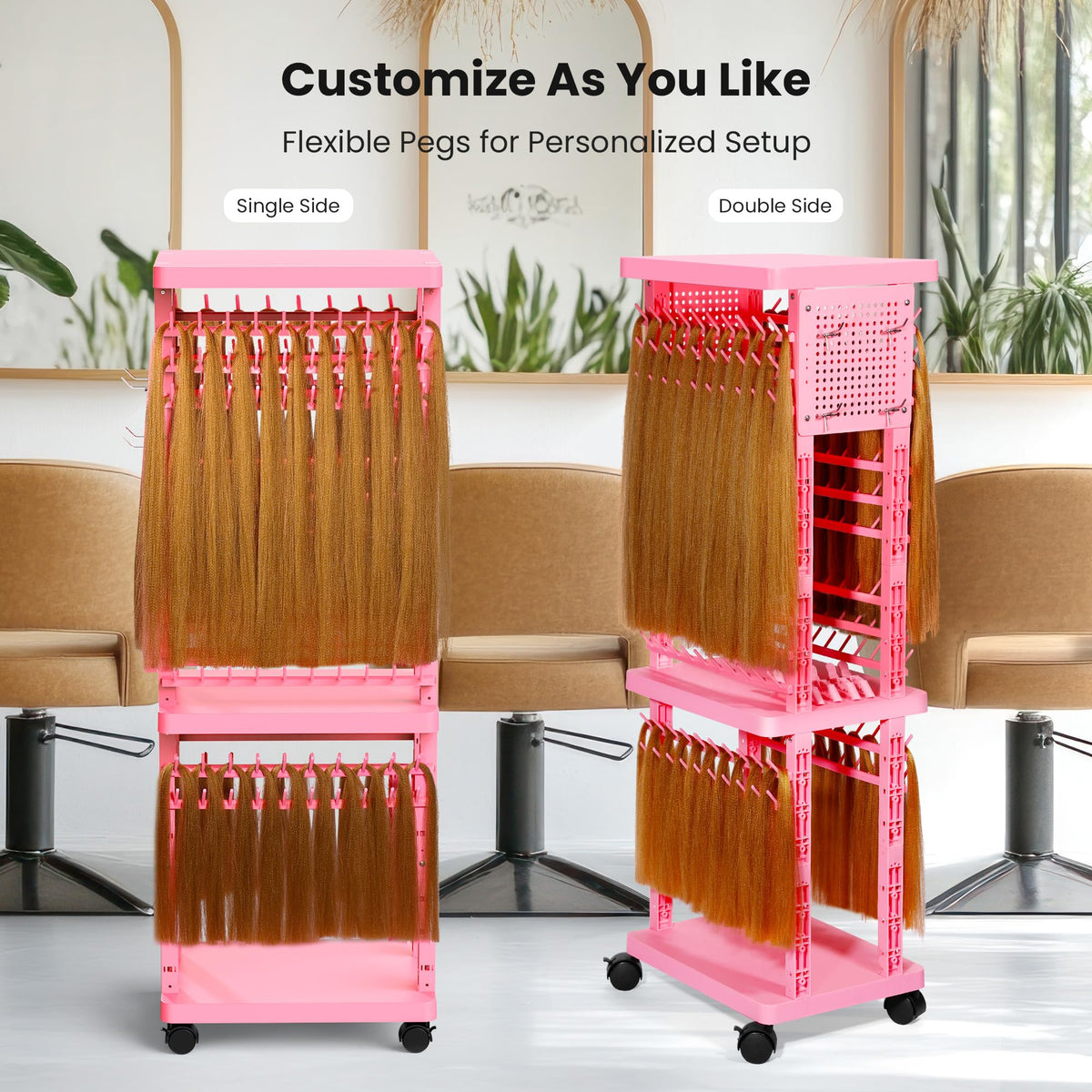 Sunnacate pink mobile hair holder for braiding hair with rolling wheels locked in place