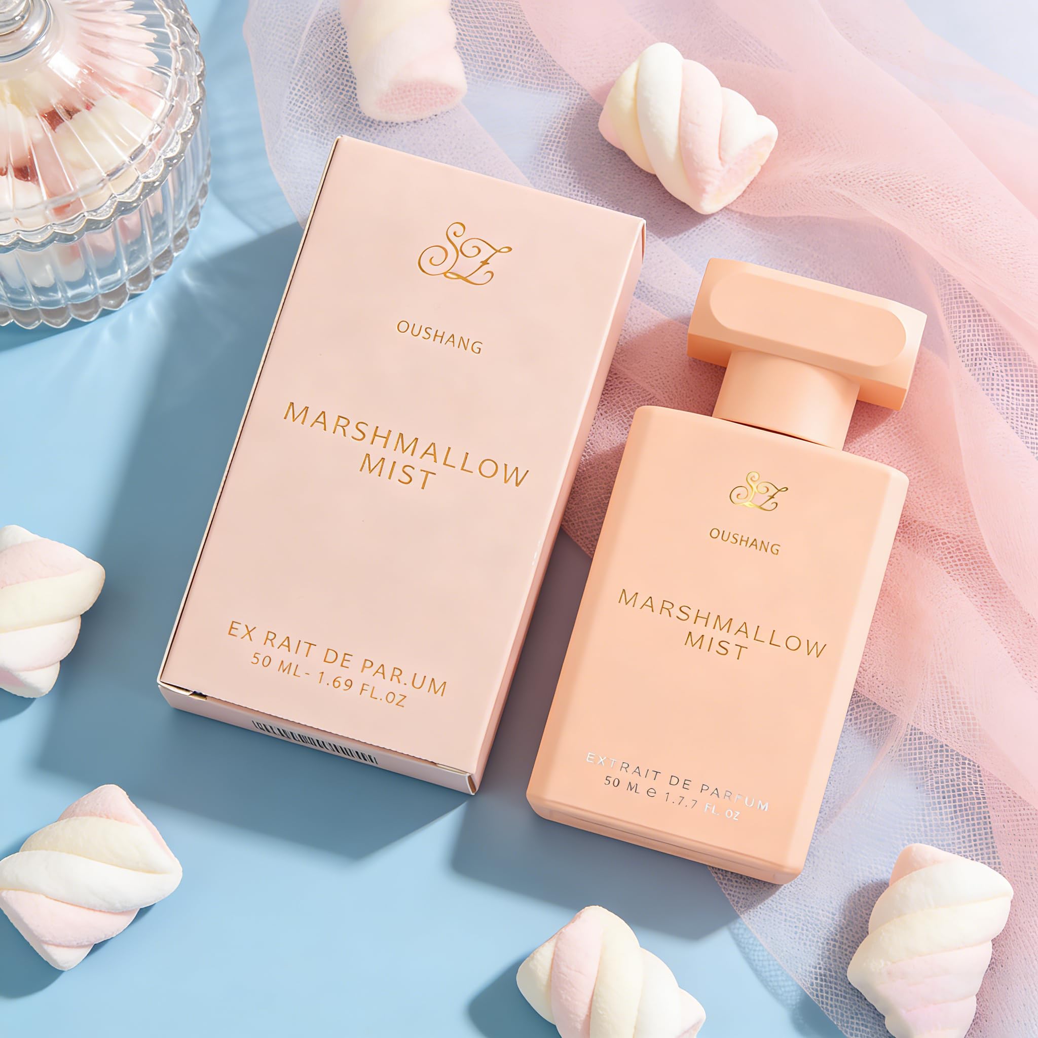 OUSHANG luxury marshmallow mist fragrance bottle with cap off