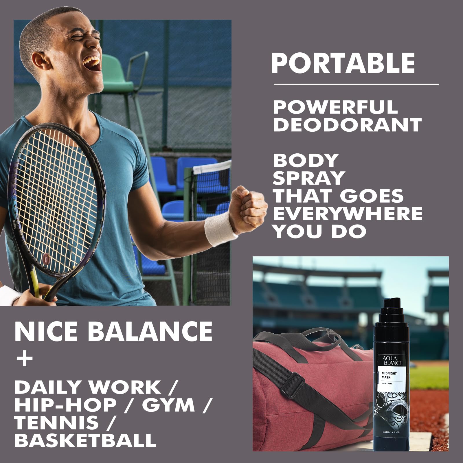 Aqua Blance men body spray pack of three displaying back ingredients label