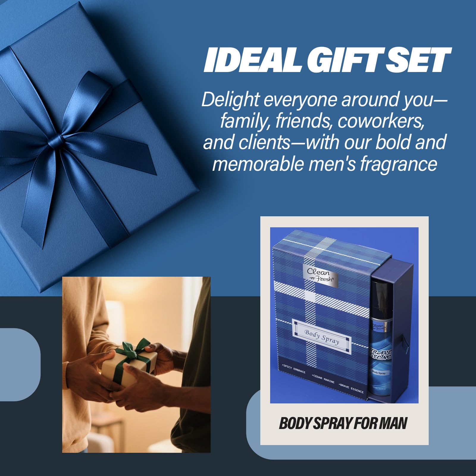 Trio of fresh masculine body mists showcasing the sleek and portable design for travel.