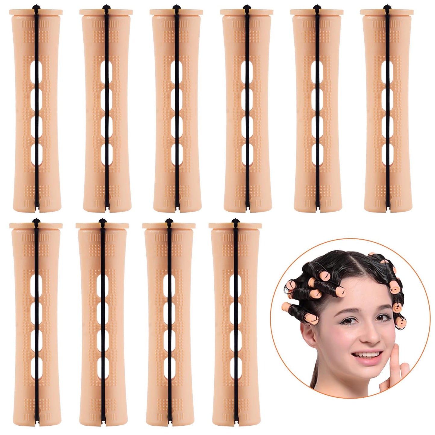 Close up view of the elastic rubber band on the light yellow hair rollers