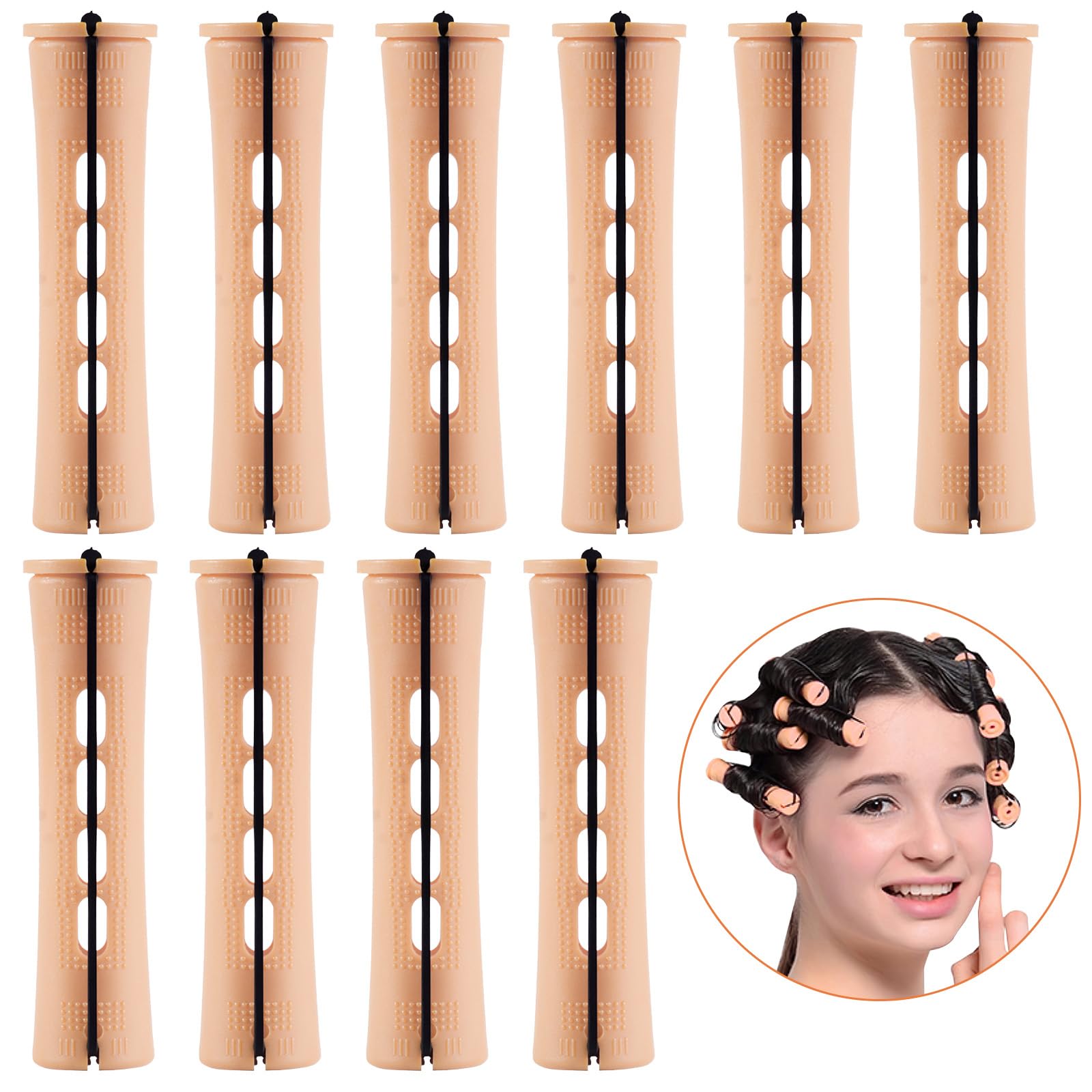 Close up view of the elastic rubber band on the light yellow hair rollers