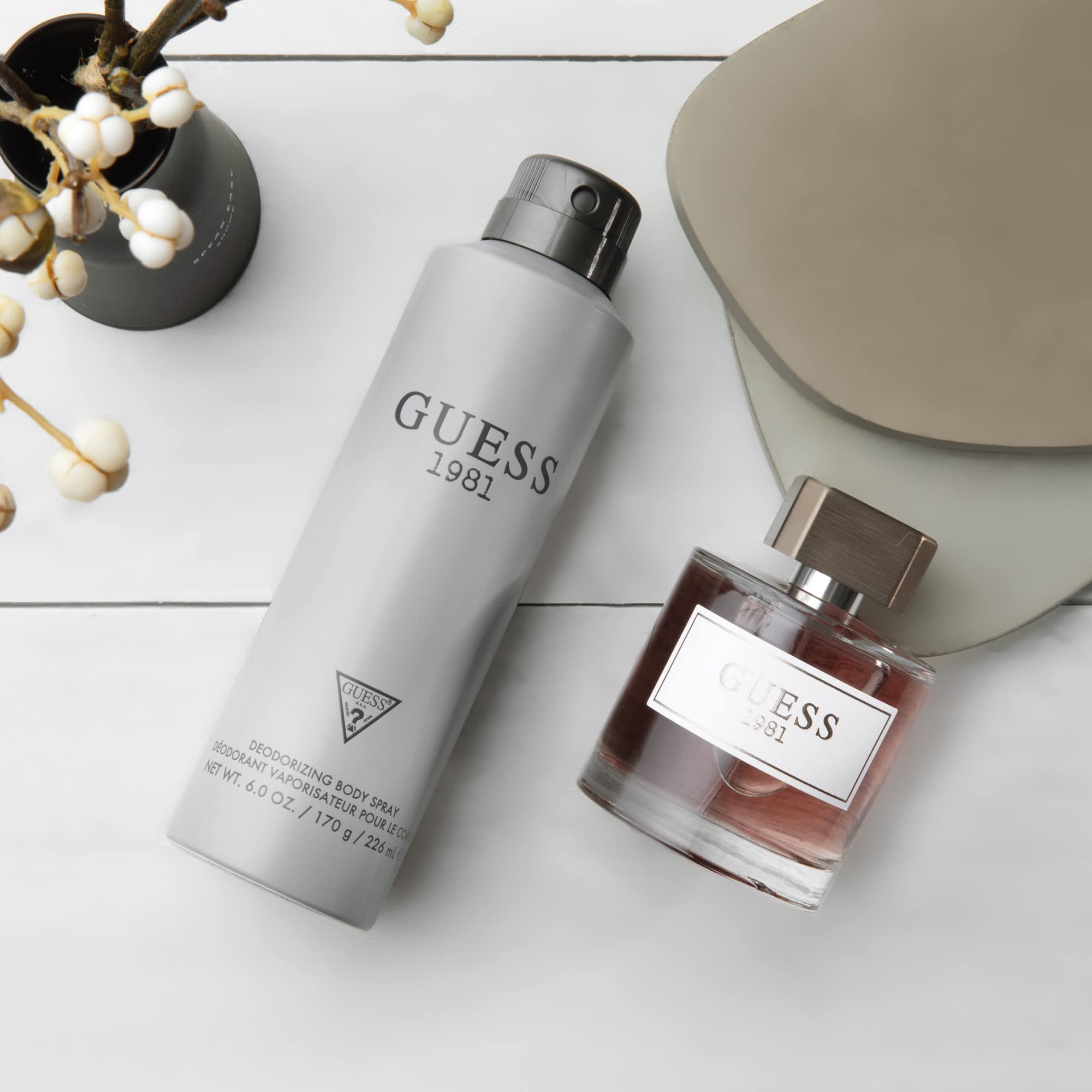 Guess 1981 men fragrance mist can displaying product details and size