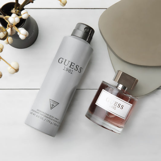 Guess 1981 men fragrance mist can displaying product details and size