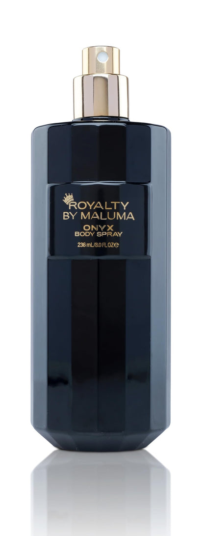 Black geometric spray bottle of Maluma Onyx perfume body spray