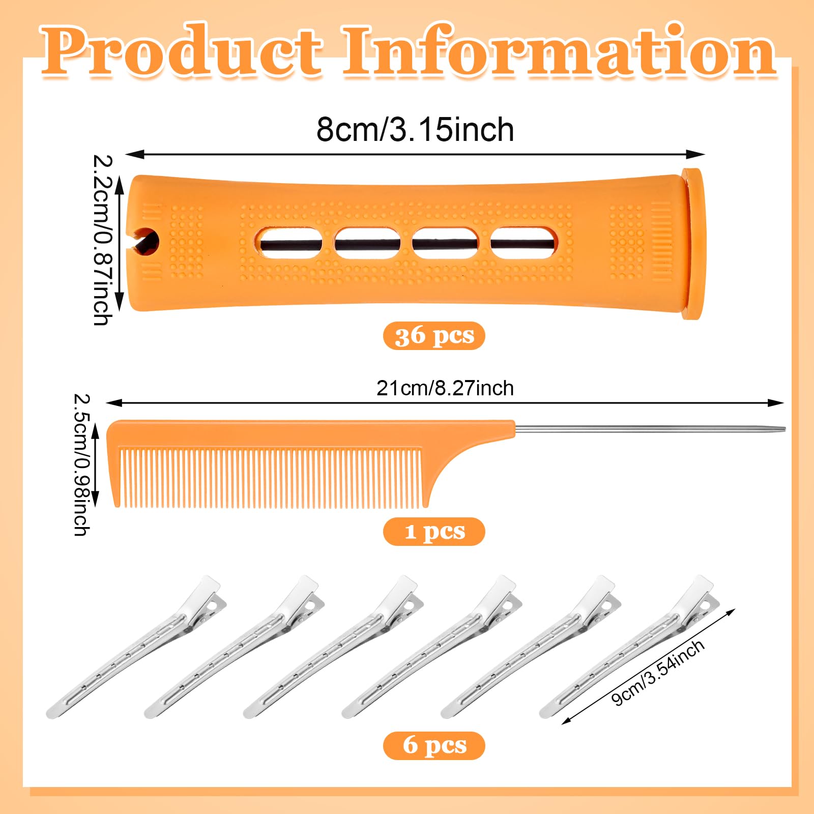 Close up of the orange plastic cold wave rods detailing the vented design and attached security rubber bands for heatless curls.