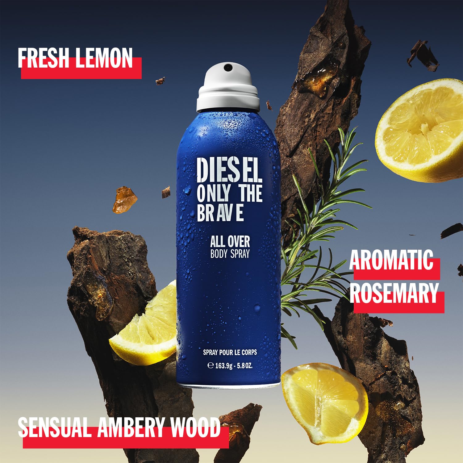 Authentic imported Diesel Only The Brave 200ml spray canister detailing the application instructions