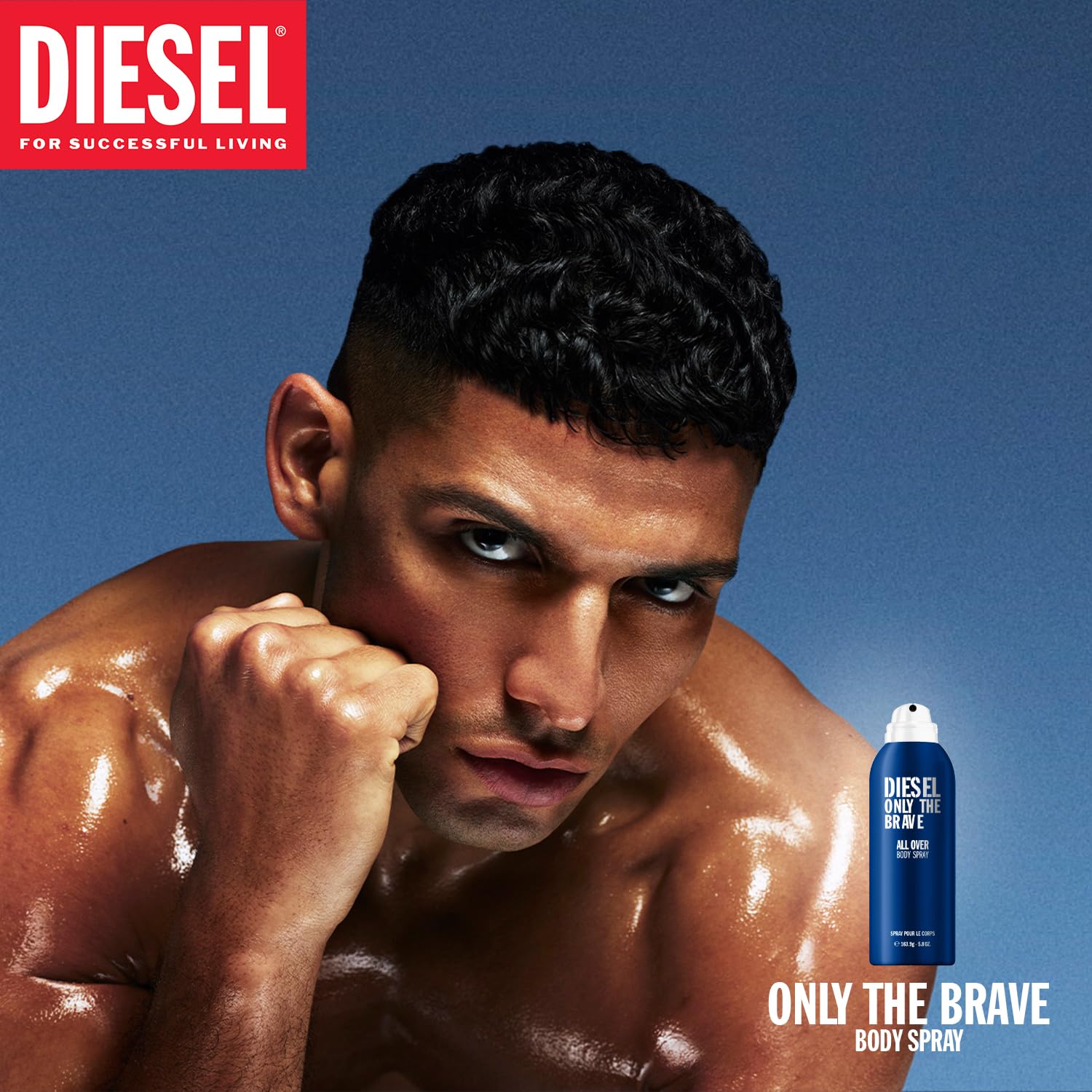 Back label of Diesel Only The Brave body spray showing volume measurements in milliliters and ounces