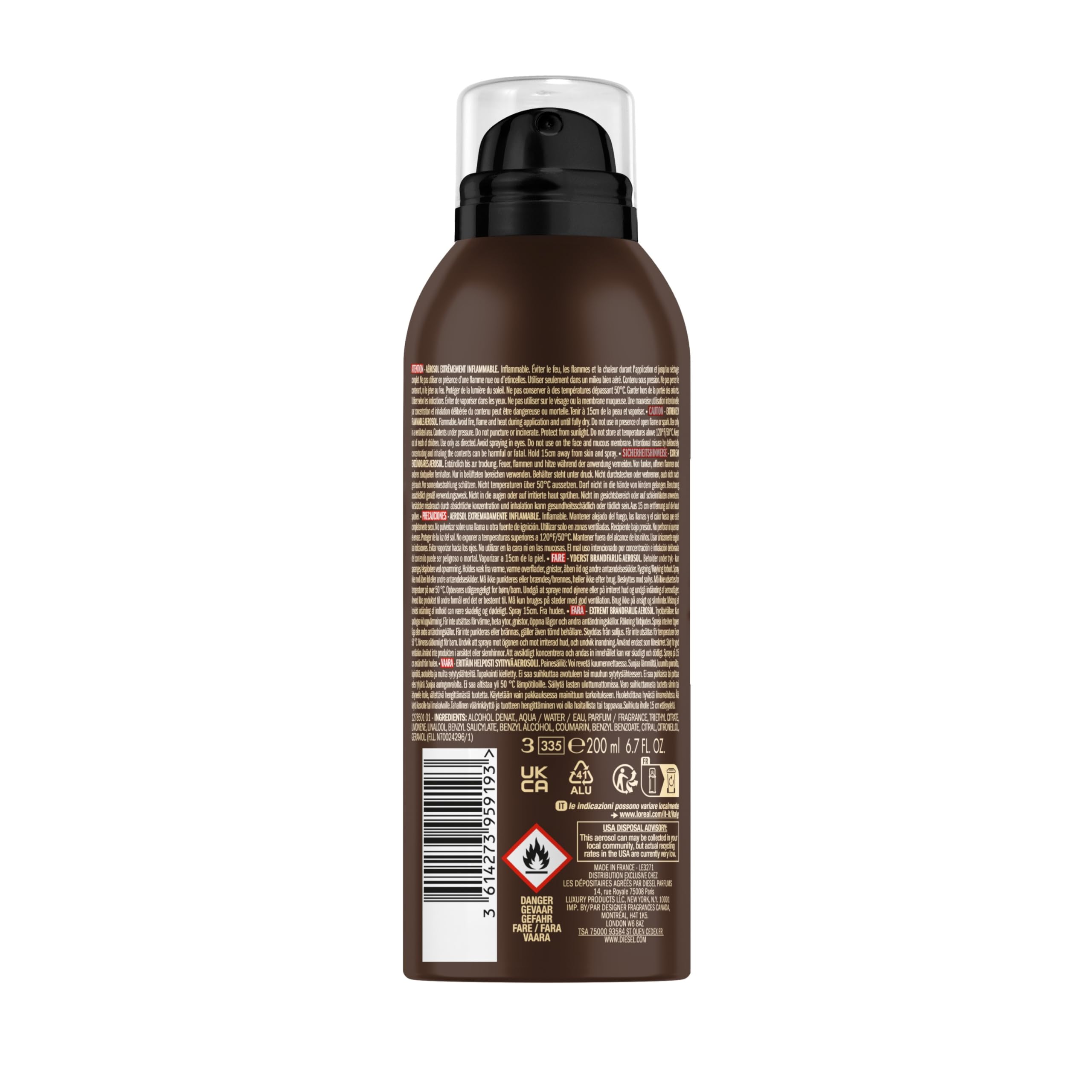 Authentic Diesel Aromatic Fougere body spray for men in its signature vintage design
