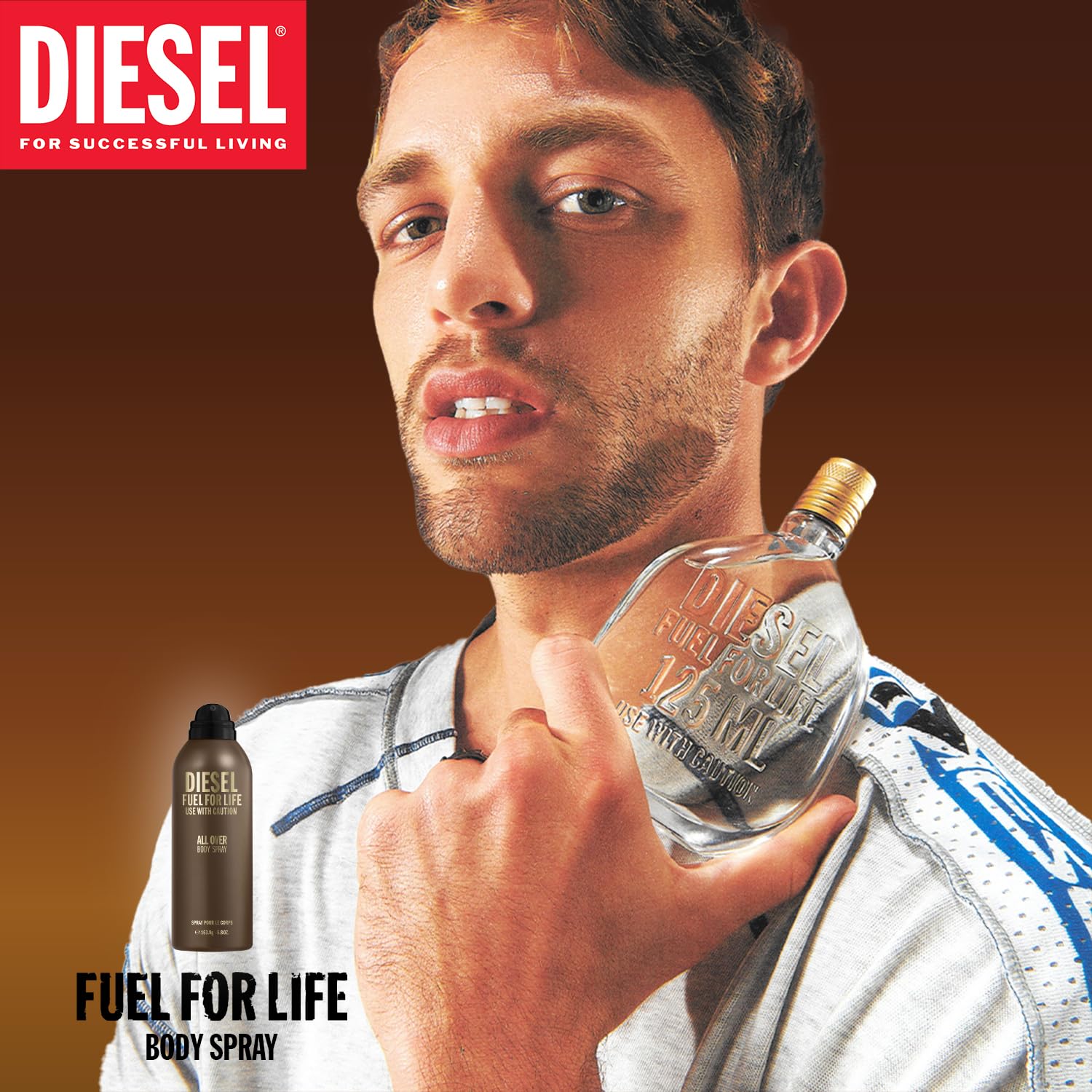 Imported Diesel Fuel For Life long lasting daily wear deodorant spray container angled view