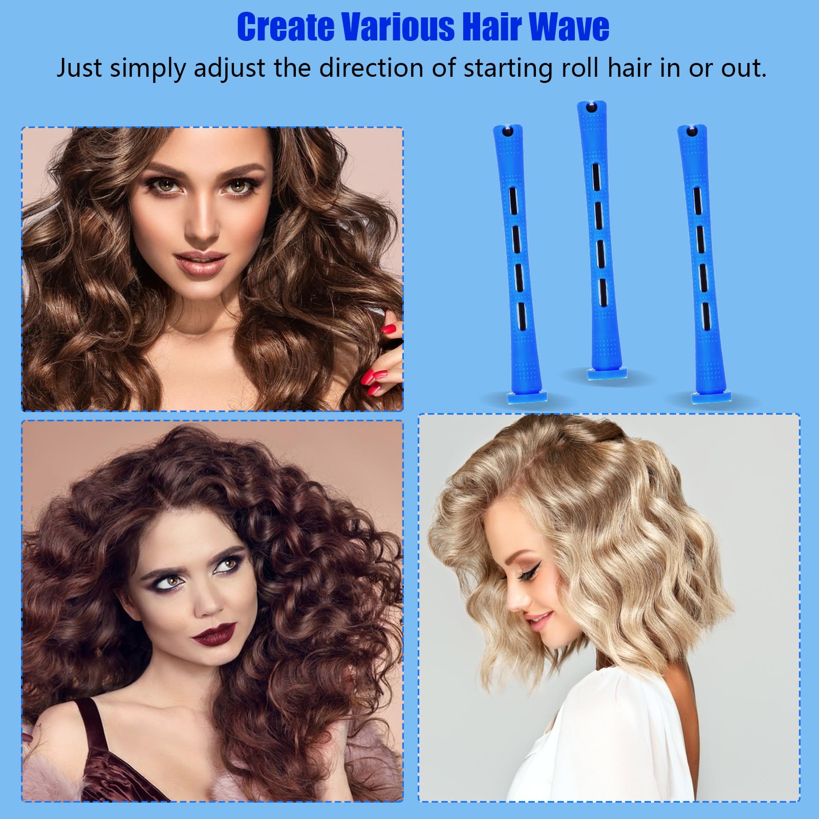 Twenty pieces of blue Bremorou styling tools arranged flat to display dimensions