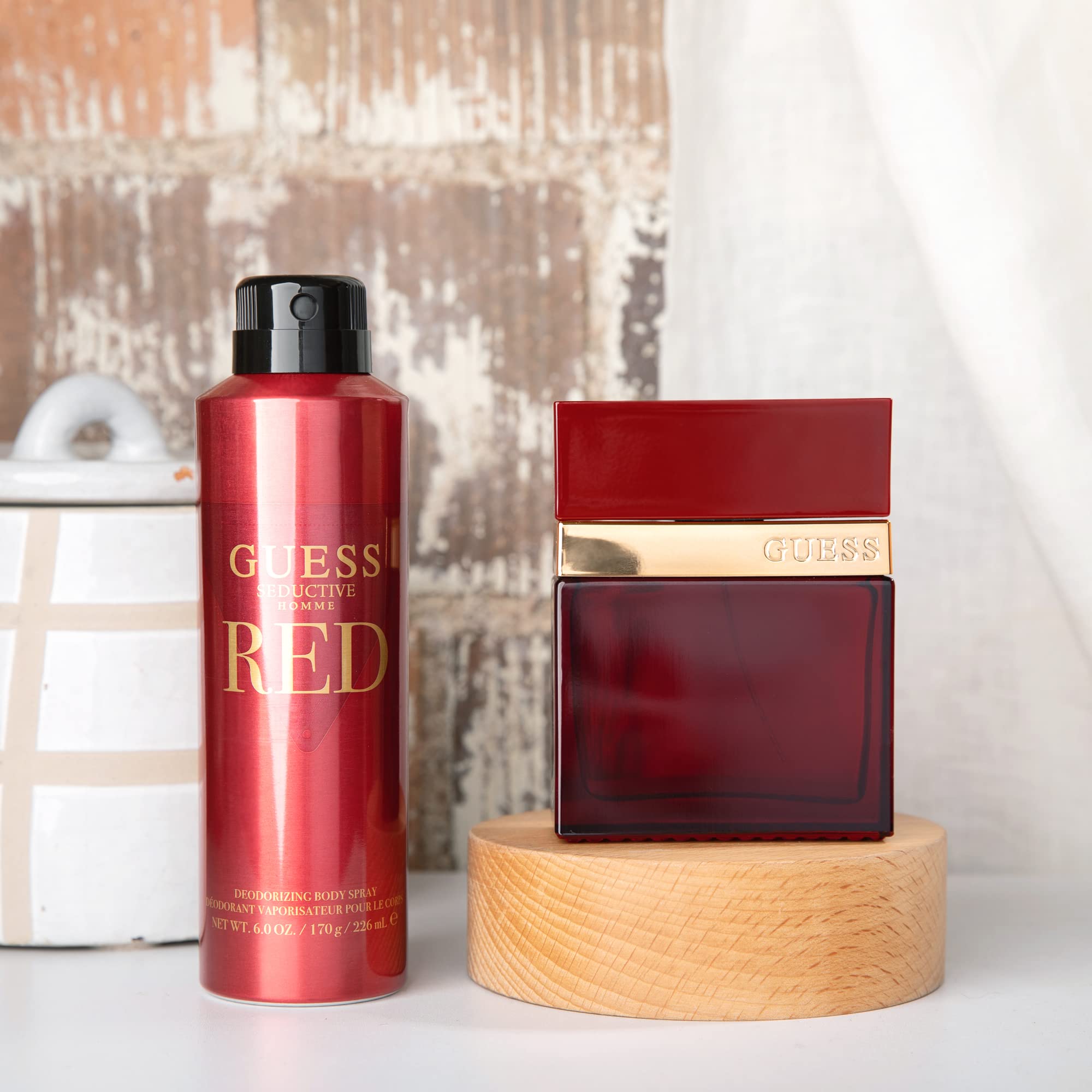 Authentic GUESS Seductive Homme Red 6 Ounce men body spray canister showing ingredient details