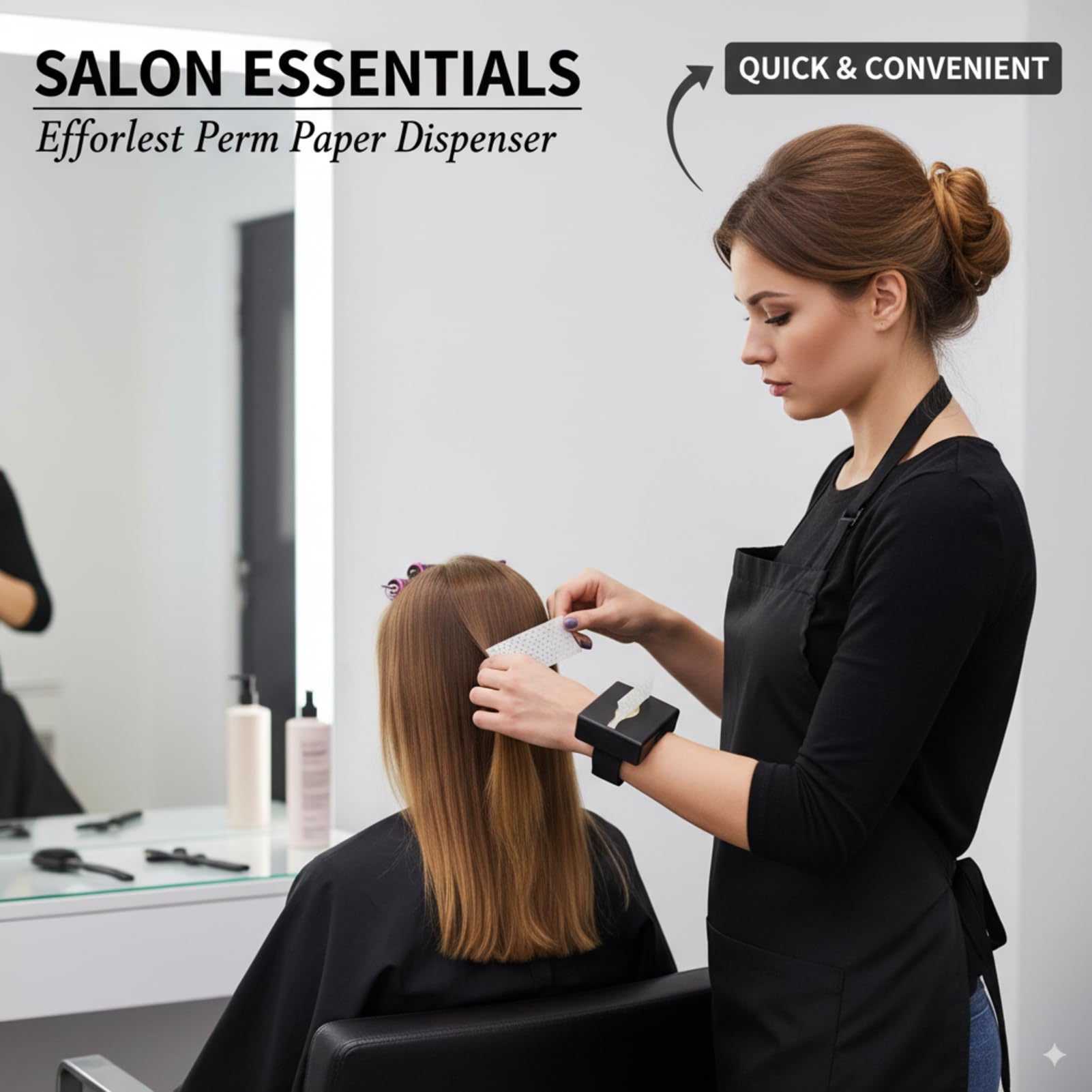Kallory hair perming wristband container with ultra thin heat resistant end papers being pulled out