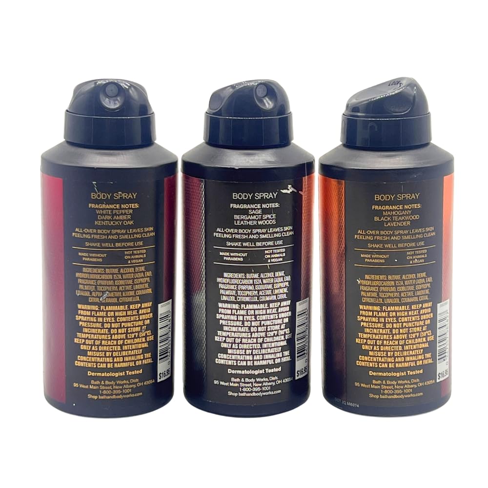 Bath and Body Works Mahogany Teakwood body mist displaying the woodsy and lavender design details.