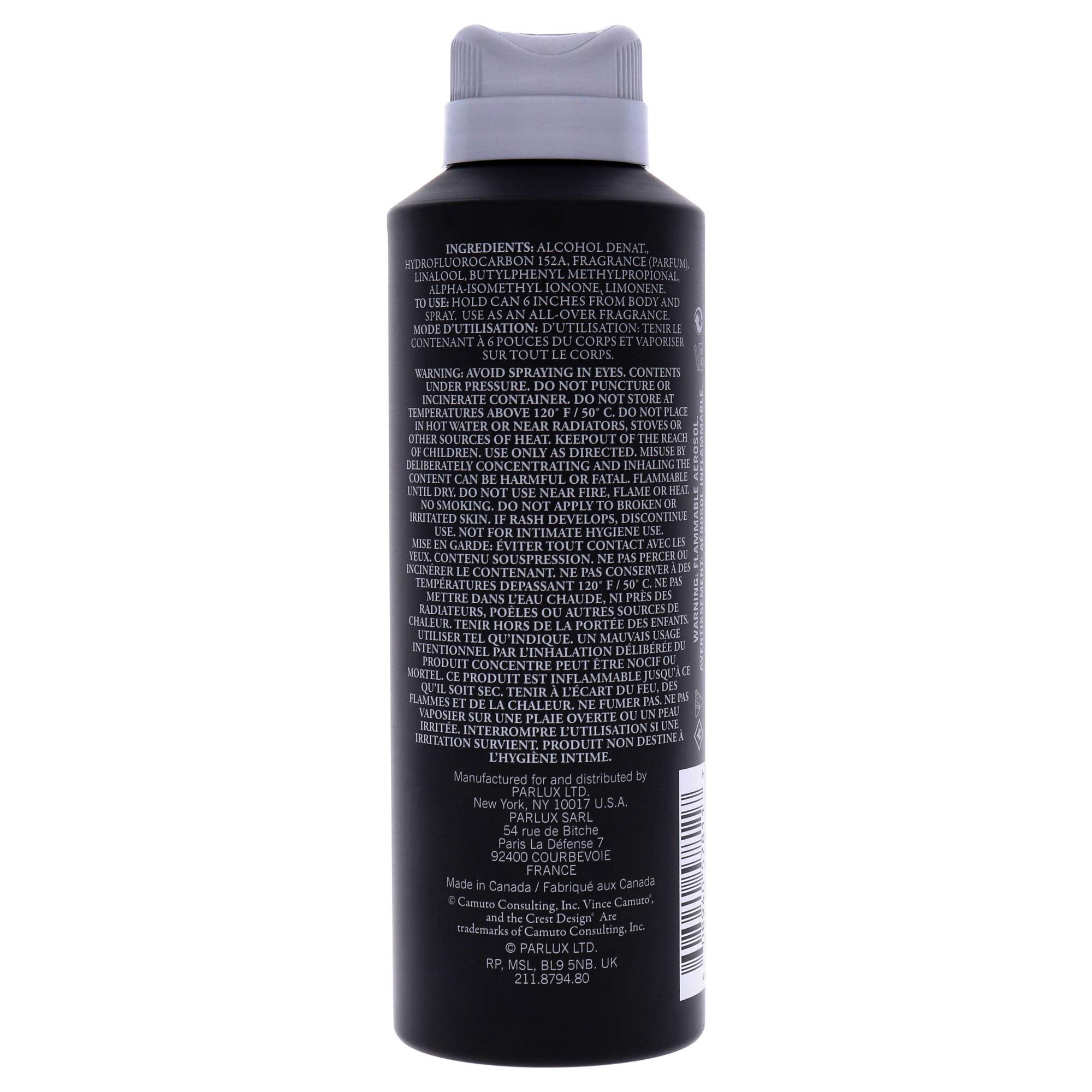 Vince Camuto luxury mens fragrance spray showing the detailed family crest emblem on the packaging