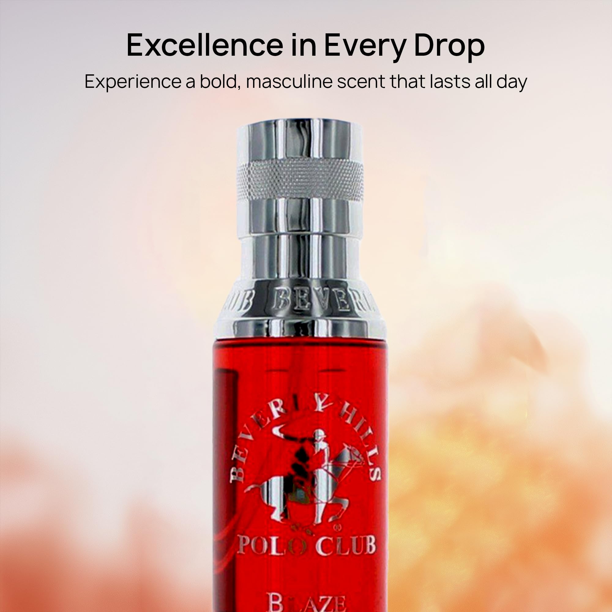 Beverly Hills Polo Club BHPC Blue long lasting men fragrance spray bottle showcasing brand logo