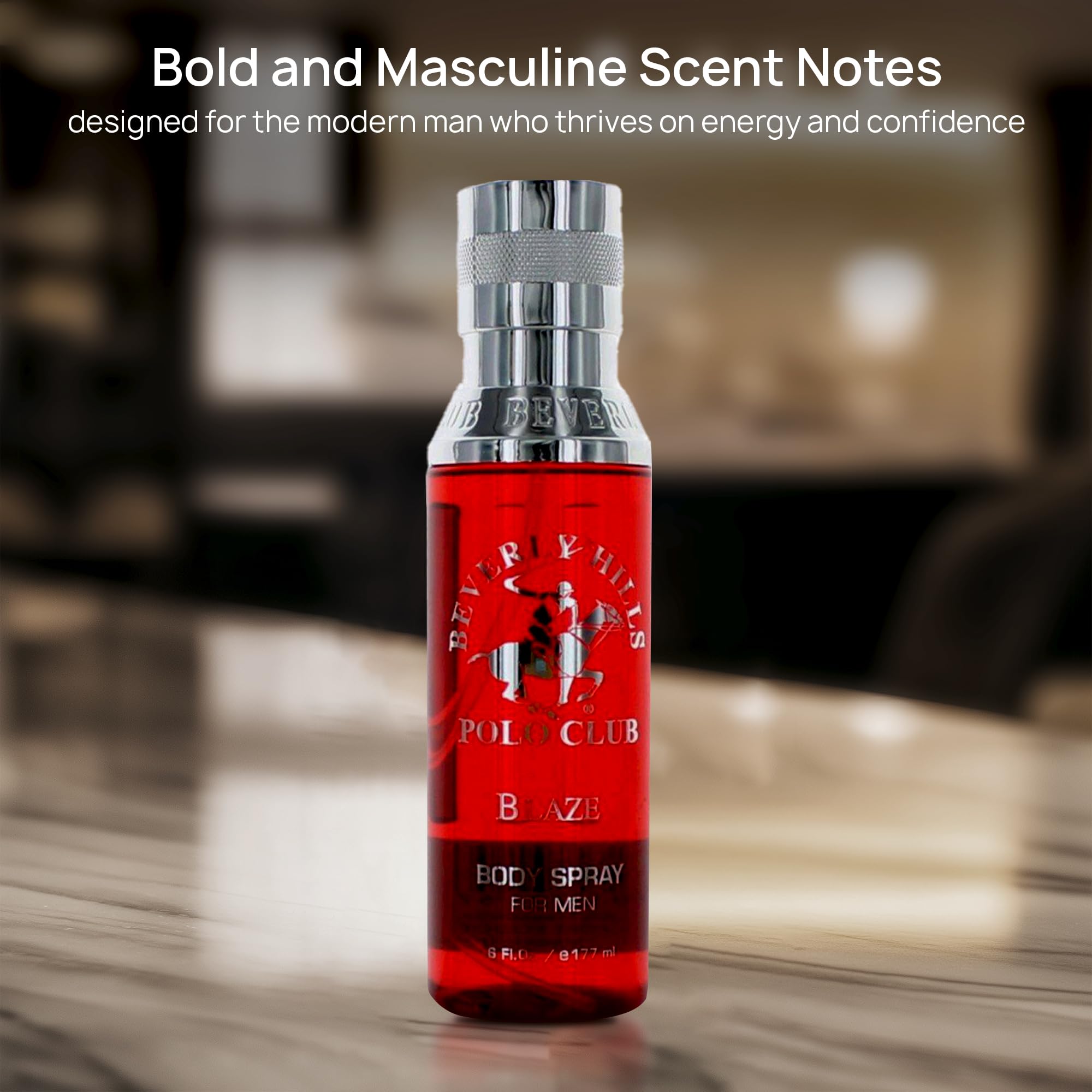 Imported Beverly Hills Polo Club Blue deodorant mist bottle demonstrating nozzle design